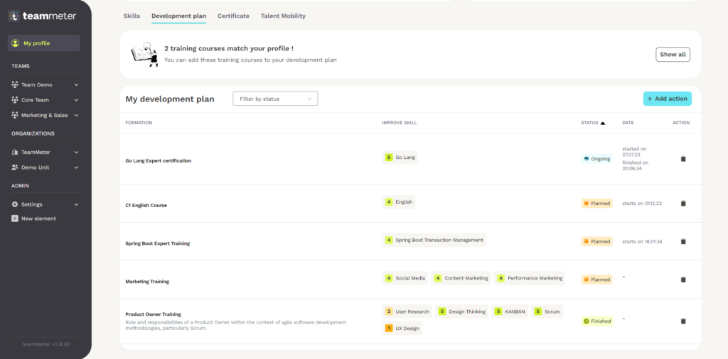 The employee development plan in Teammeter