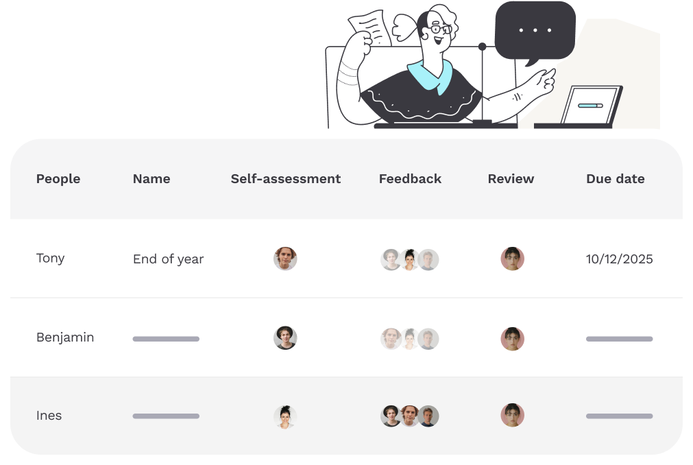 An illustration of a manager who has an overview of all scheduled check-ins